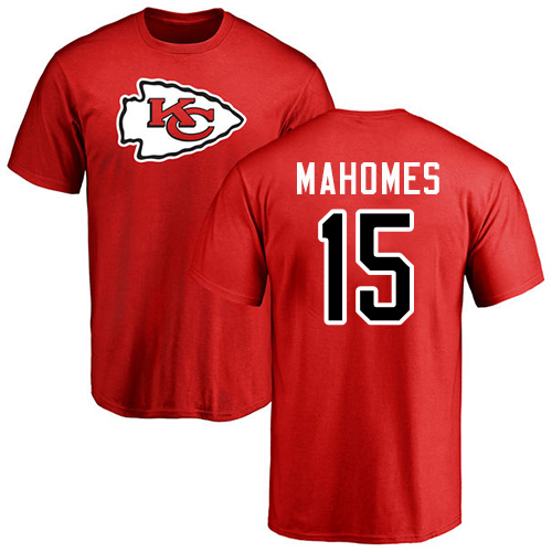 Men Kansas City Chiefs #15 Mahomes Patrick Red Name and Number Logo T-Shirt